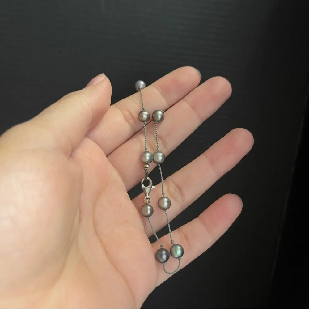 Sterling Silver Authentic Dark Pearl Bracelet 8 Inches Long